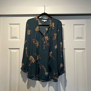 DR2 sage Floral Blouse with Orange Accents